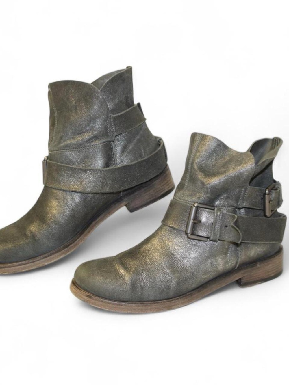 Vic Matie Women's Metallic Gray Ankle Boots with Buckle Strap 8 38